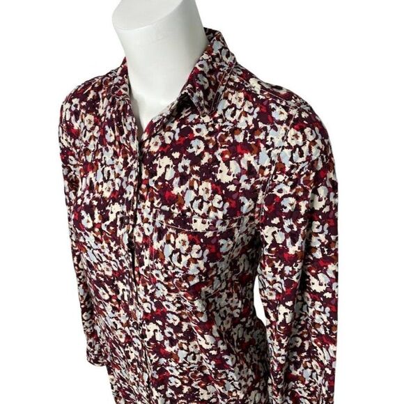 Beach Lunch Lounge Red Plum Blue Button Down Top sz XS - Picture 3 of 9